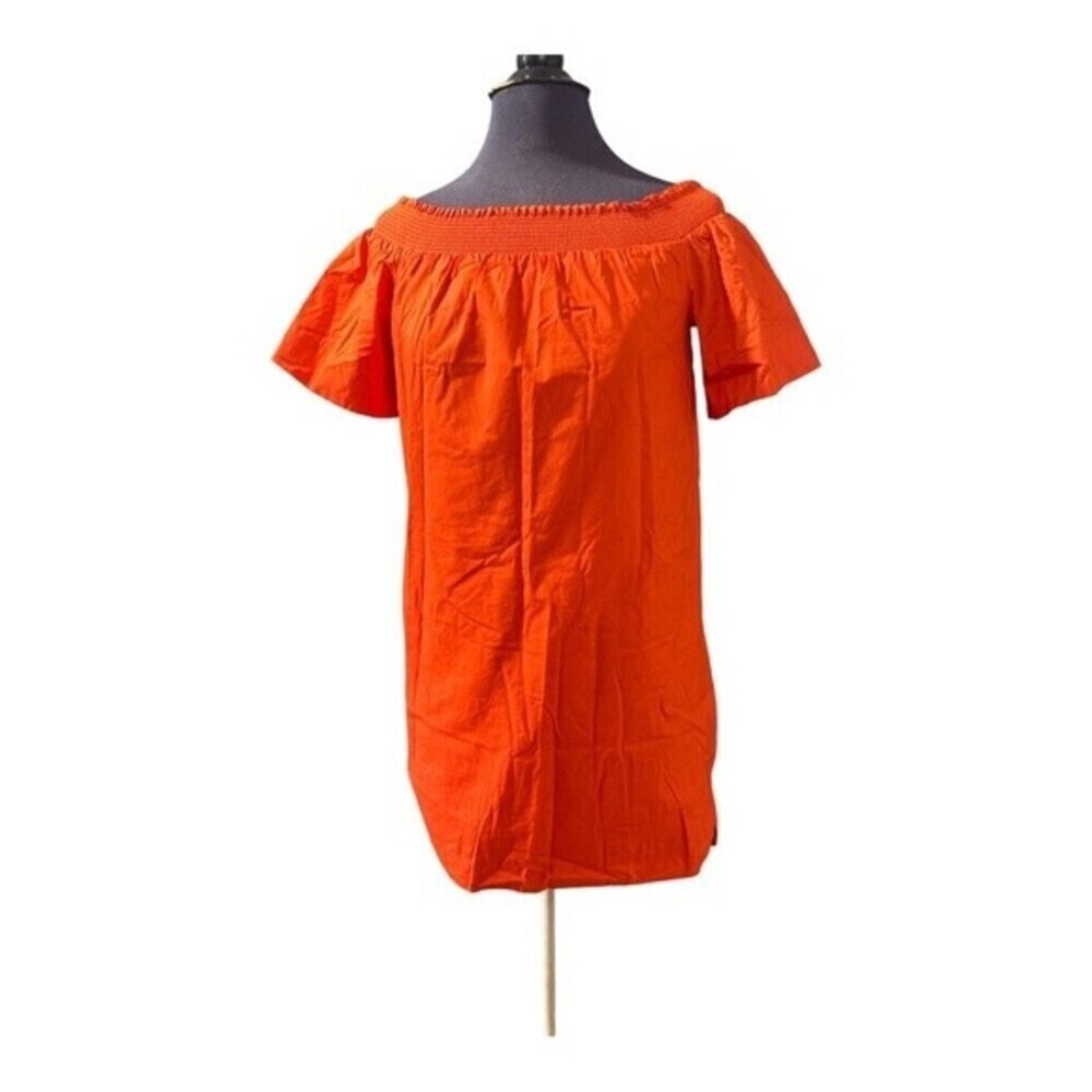 J. Crew Off The Shoulder Orange Cotton Babydoll Smocked Dress Size 0 - Picture 2 of 7